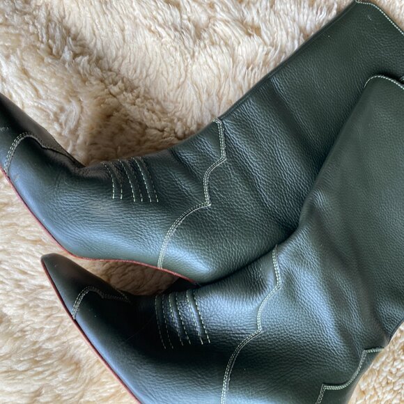 Green Leather Boots by Gestuz, Western Cowboy Heeled Size 39 - Picture 10 of 13